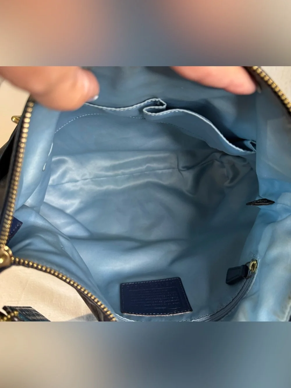 Coach Chelsea Jaden Navy Leather Hobo Bag Gold Hardware Turn lock